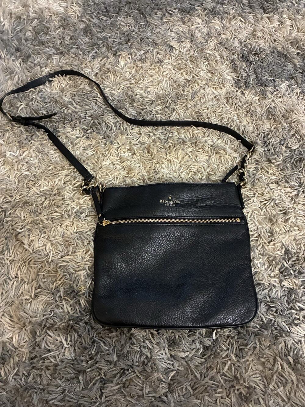 KATE SPADE NEW YORK Black Pebbled leather SHOULDER x-BODY BAG PURSE ~ 10x10